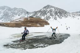 Skiers celebrating the closing day at Arapahoe Basin.