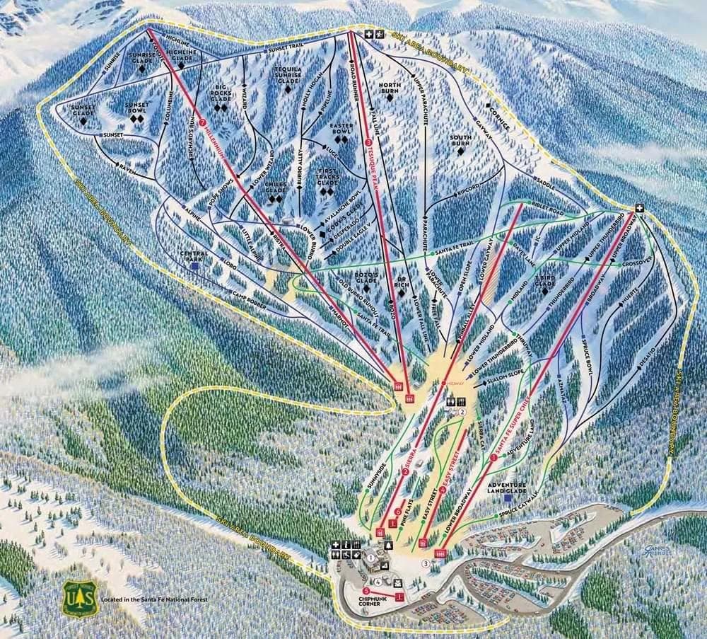 Ski Santa Fe complete trail map showing all ski runs and lifts