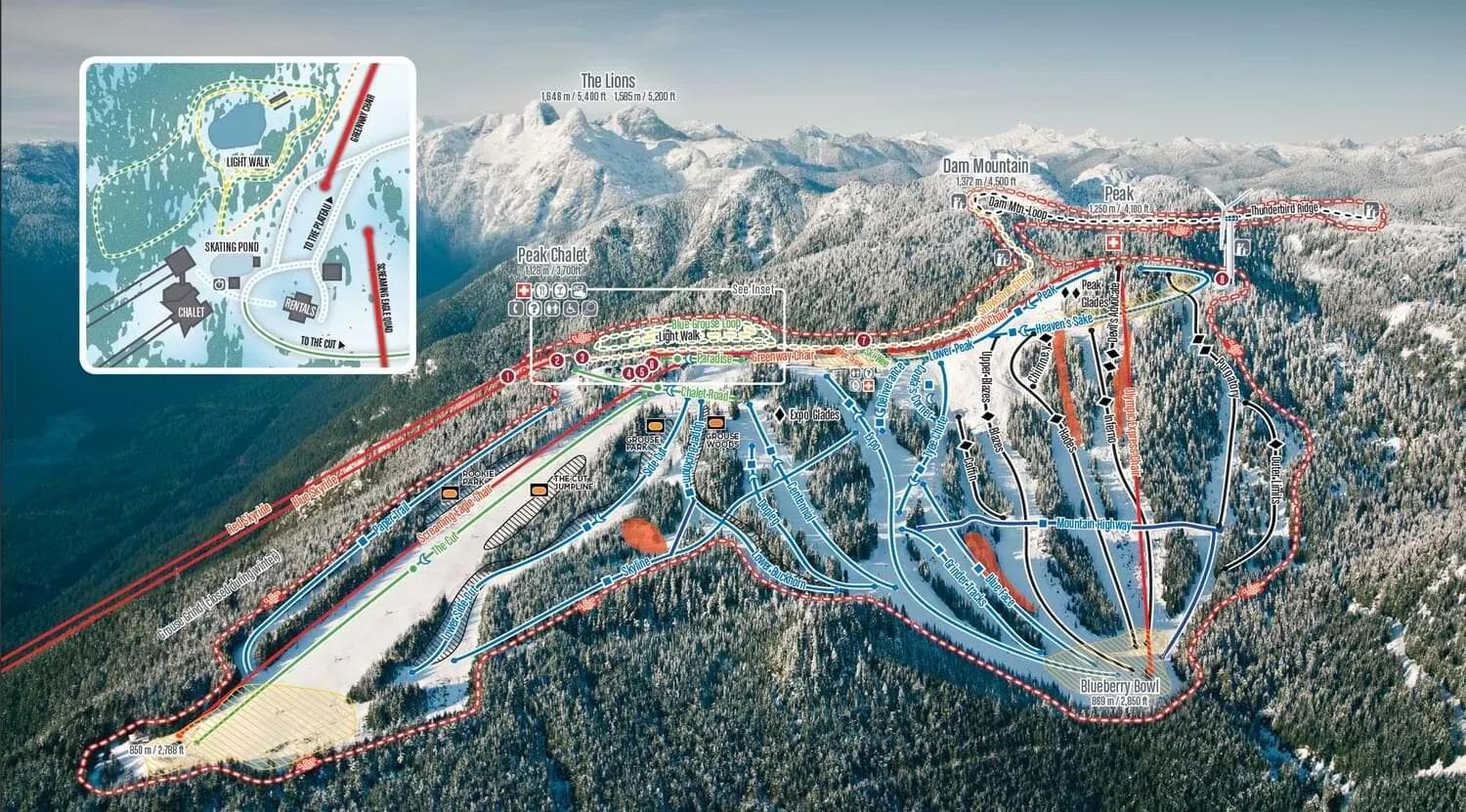 Grouse Mountain complete trail map showing all ski runs and lifts