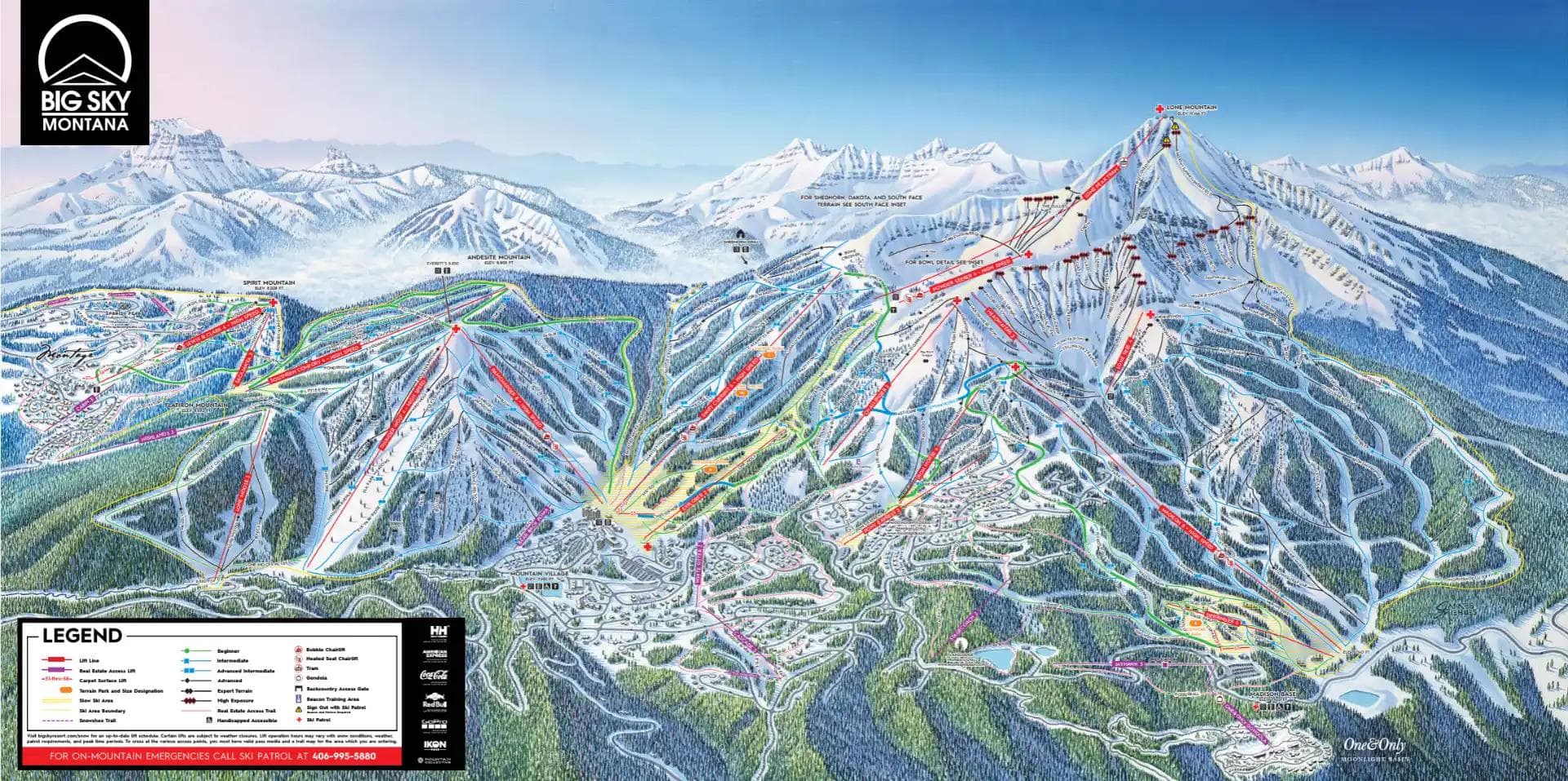 Big Sky complete trail map showing all ski runs and lifts