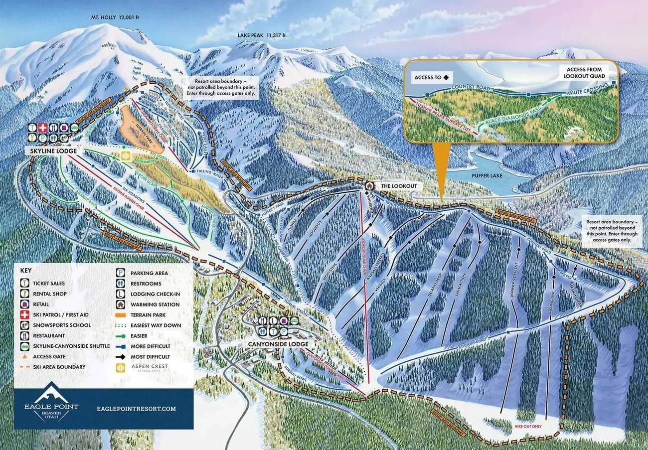 Eagle Point complete trail map showing all ski runs and lifts