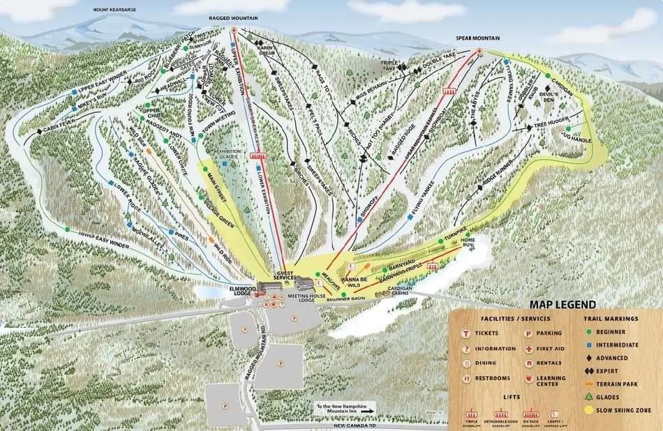 Ragged Mountain complete trail map showing all ski runs and lifts
