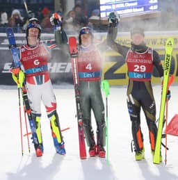 Lucas Braathen and the rest of the podium.