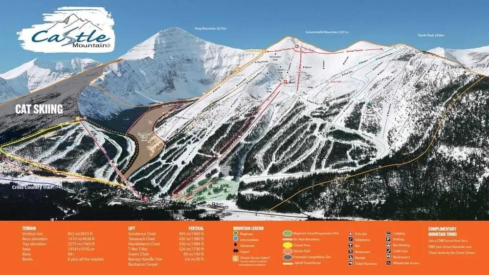 Castle Mountain complete trail map showing all ski runs and lifts